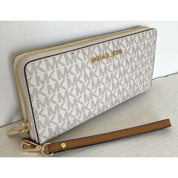 New Michael Kors Jet Set Large Travel Continental Wallet Logo Vanilla - Picture 3 of 7